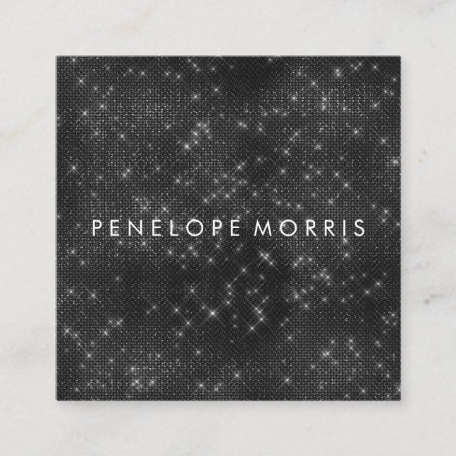 Black Sparkle Glitter Beauty Stylist Square Business Card (Front)