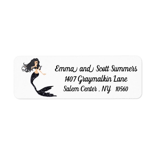 Black Sparkle Glitter Mermaid Address Labels (Front)