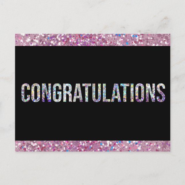 Black sparkle glitter silver Congratulations Postcard (Front)