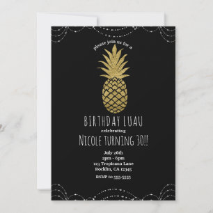 Black Sparkle Gold Pineapple Party Invitations