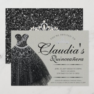 Black Sparkle, Quinceañera Dress Invitation