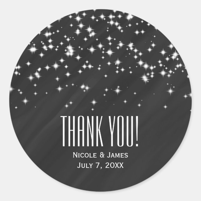 Black & Sparkle Stars Elegant Glamour Favour Classic Round Sticker (Front)
