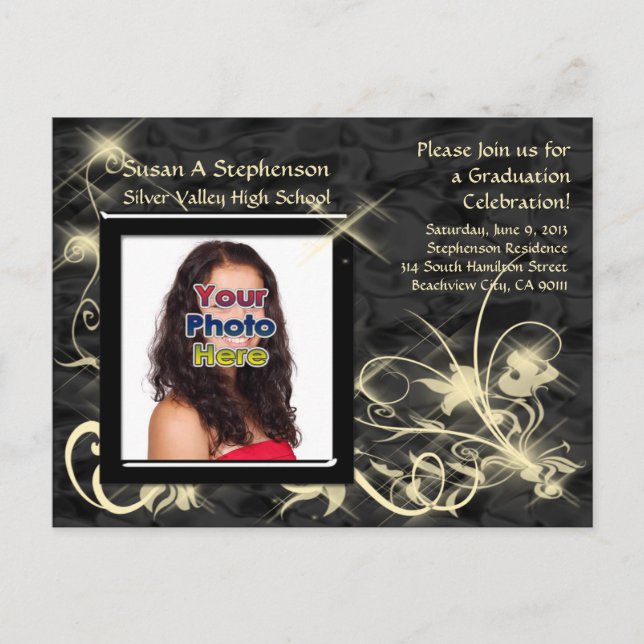 Black Sparkle Swirl Graduation Announcement (Front)