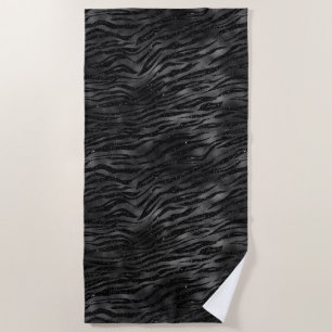 Black Sparkle Zebra Print Beach Towel