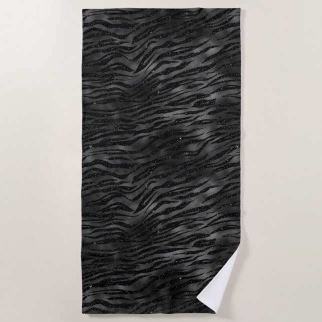 Black Sparkle Zebra Print Beach Towel (Front)