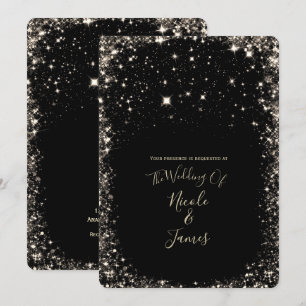 Black Sparkles Starry Night Sky Elegant Wedding Invitation