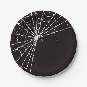 Black Sparkling Diamond Spider Web Paper Plate