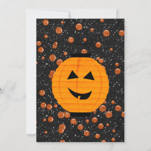 Black Sparkly Glitter & Pumpkin Lantern Invitation