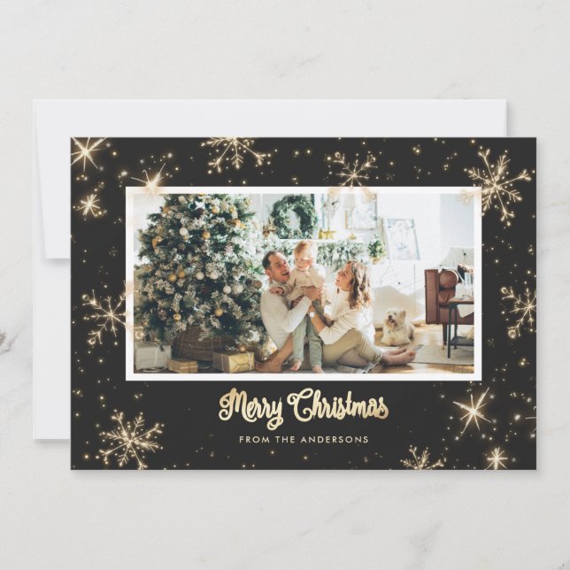 Black Sparkly Photo Christmas Cards (Front)