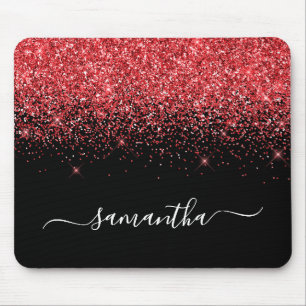 Black Sparkly Red Glitter Elegant Name Mouse Mat