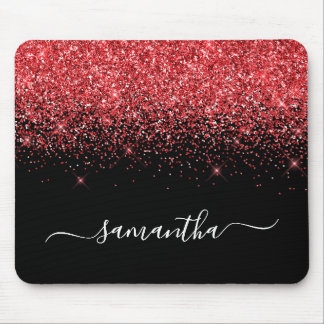 Black Sparkly Red Glitter Elegant Name Mouse Mat