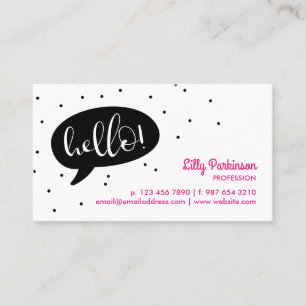 Black Speech Bubble & Confetti Hello! Business Card