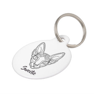 Black Sphynx Cat Face Illustration Custom Name Pet Tag
