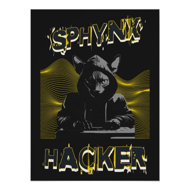 Black Sphynx Cat Hacker Poster (Front)