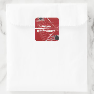 Black Spider And Web Kid's Halloween Party Favour Square Sticker