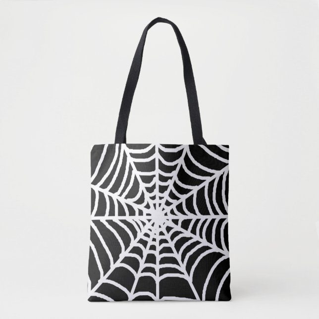Black Spider Cobweb Happy Halloween  Tote Bag (Front)