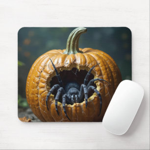 Black Spider Crawling Out of Pumpkin Mouse Mat