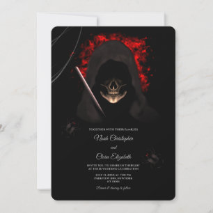 Black spider dark moody gothic skull halloween invitation
