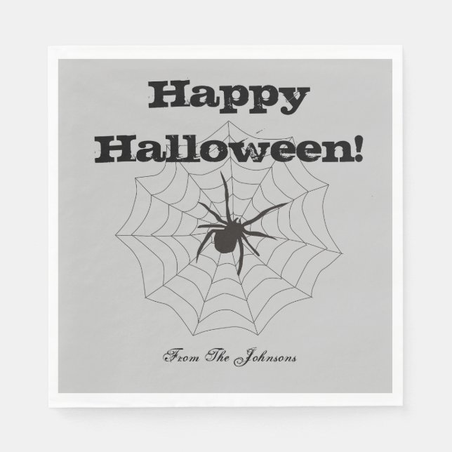 Black Spider Grey Paper Halloween Party Napkins (Front)
