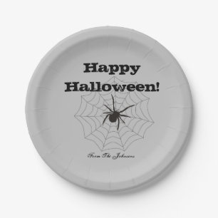 Black Spider Grey Paper Halloween Party Plates