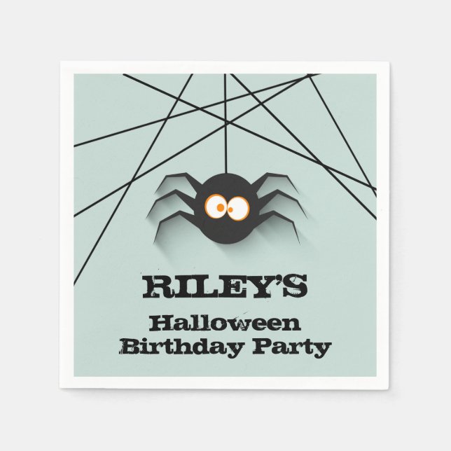 Black Spider Halloween Birthday Party Napkin (Front)
