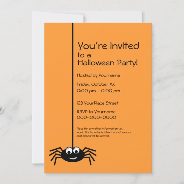 Black Spider Halloween Party Invitation (Front)