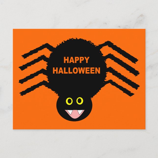Black Spider Halloween Postcard (Front)