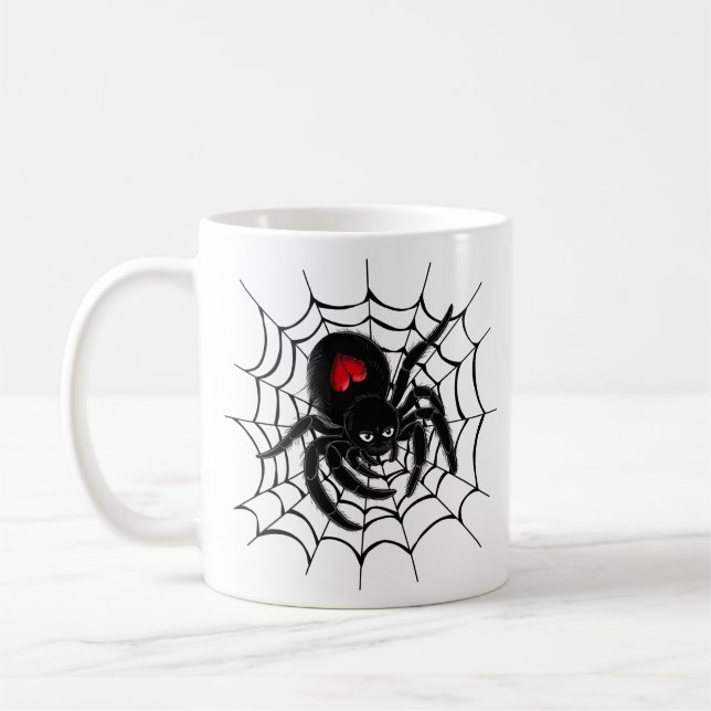 Black Spider in Web Coffee Mug (Left)