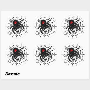 Black Spider in Web Round Sticker Set