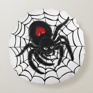 Black Spider in Web Round Throw Pillow