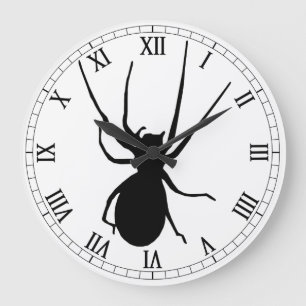 Black Spider Round Roman Numerals Clock
