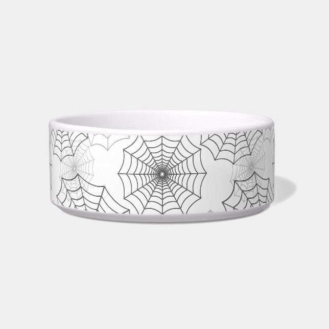 Black Spider Web Cobweb Silk Pattern on Dark White Bowl (Front)