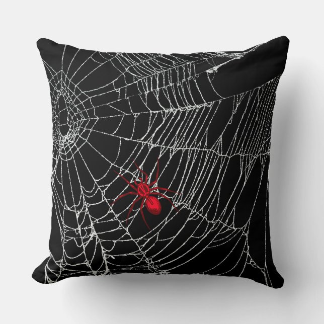 Black Spider Web Goth Grunge Halloween Creepy Cushion (Front)