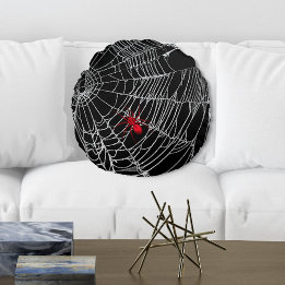 Black Spider Web Goth Grunge Halloween Creepy Round Cushion