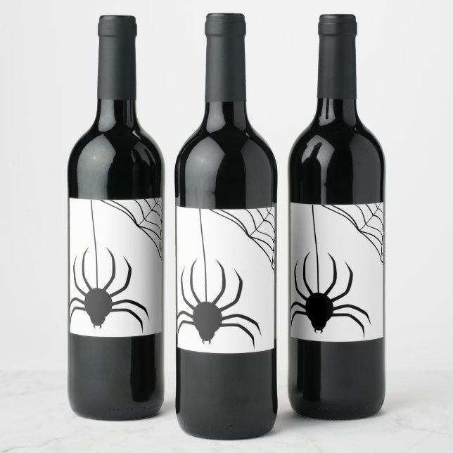 Black Spider Web Halloween   Wine Label (Bottles)