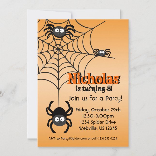 Black Spider Web Orange Hallowen Party Invite (Front)