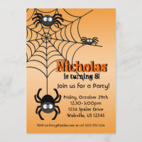 Black Spider Web Orange Hallowen Party Invite