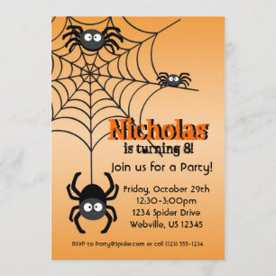 Black Spider Web Orange Hallowen Party Invite