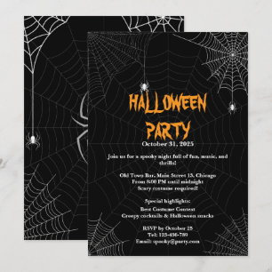 Black Spider Web Typography Halloween Party Invitation