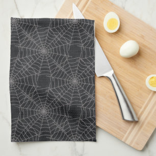 Black Spider Webs Halloween Grunge Tea Towel