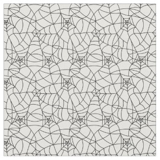 Black spider webs pattern on white background fabric