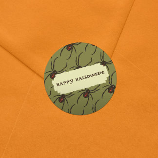 Black Spiders Happy Halloween! Pixel Art Pattern Classic Round Sticker