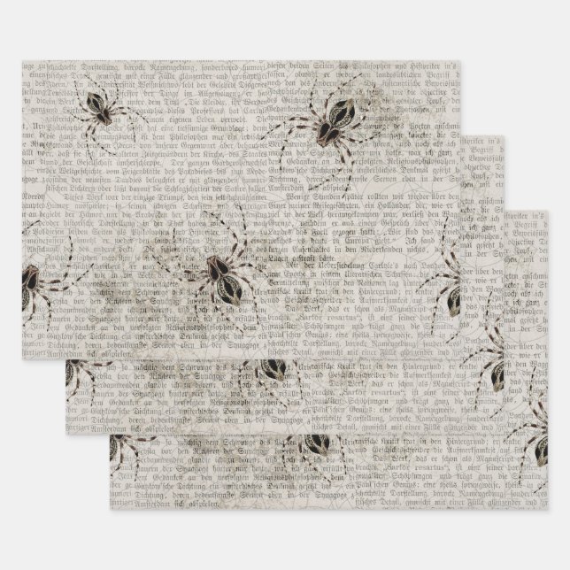 Black Spiders on Newsprint Wrapping Paper Sheet (Set)