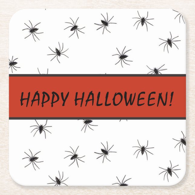 Black Spiders on White Paper Coaster (Front)