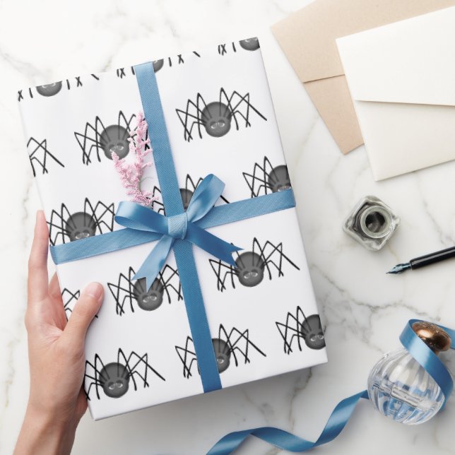 Black Spiders On White Wrapping Paper (Gifting)