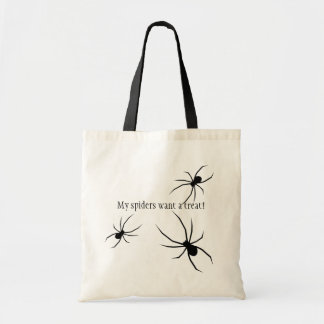 Black spiders wants a treat Halloween candy loot Tote Bag
