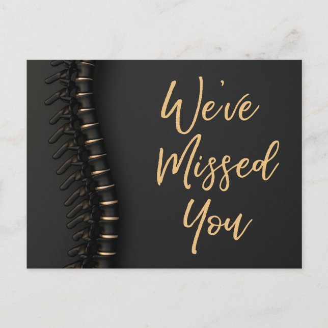 Black Spine We've Missed You Chiropractic Recall  Postcard (Front)