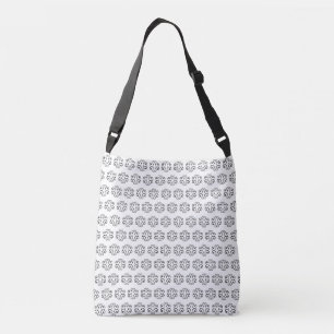 Black spiral vector pattern on white crossbody bag