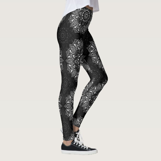 Black spiritual Indian mandala pattern Leggings (Right)
