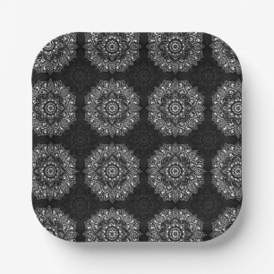 Black spiritual Indian mandala pattern Paper Plate